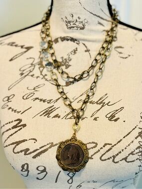 Vintage Style Long Chain Coin Necklace 42” Double Wrap Statement